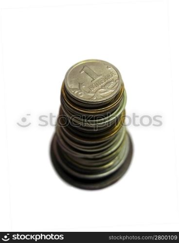 Coins stack of soviet and russian money different times isolated