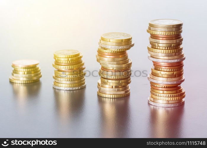 Coins stacked on each other, close up picture, money concept