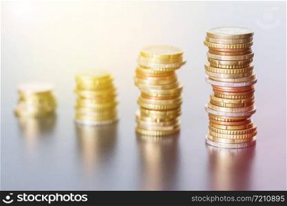 Coins stacked on each other, close up picture, money concept