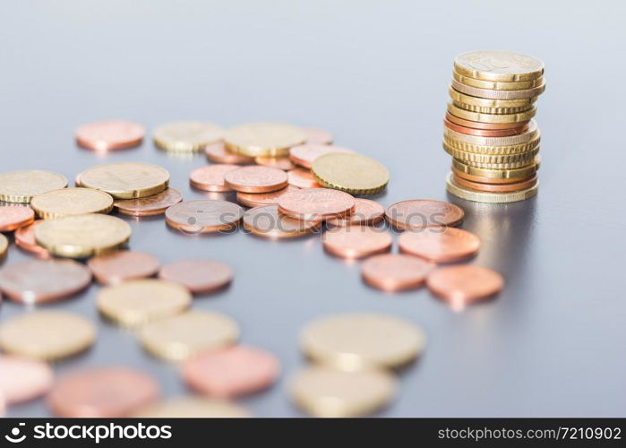 Coins stacked on each other, close up picture, money concept