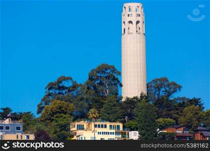 Coit Tower San Francisco California in a blue sky day USA