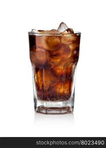 Cola glass with ice cubes. Cola glass with ice cubes on a white background