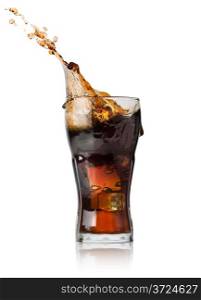 Cola with ice in glass isolated on a white background