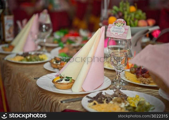 Cold appetizers on the table for guests.. Meals with cold snacks on the festive table 482.