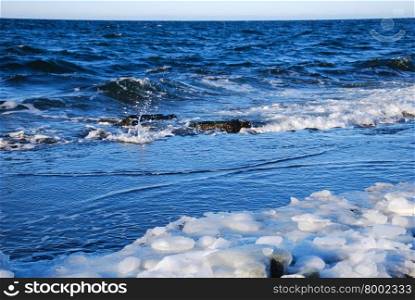 Cold coastal view by the swedish island Oland in the Baltic Sea