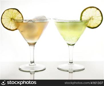 cold cocktails with lemon and ice