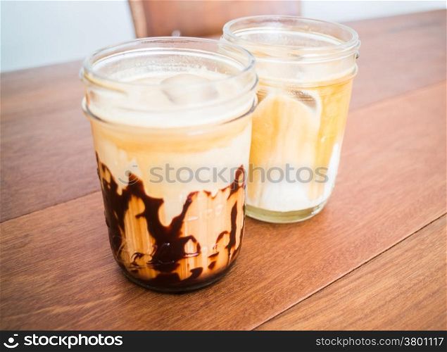 Cold coffee mocha and latte in glass, stock photo