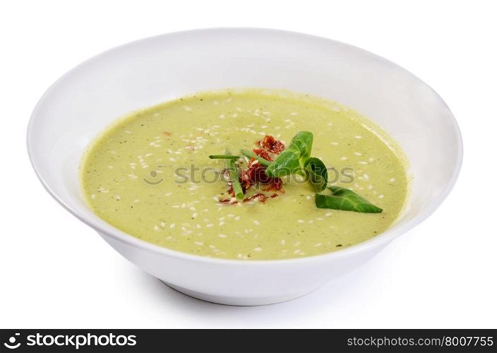 Cold cucumber soup with sesame seeds macro