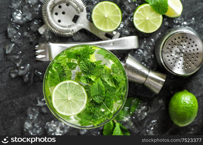 Cold drink ingredients. Aperitif. Lemonade. Food and beverages