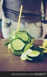 Cold drink of cucumber slices