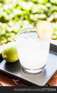 Cold glass of lime juice soda with lime