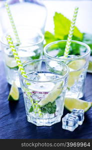 cold mojito in glass and on a table