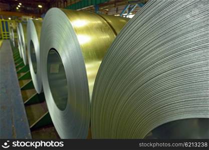 Cold rolled steel coils in storage area