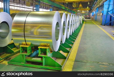 Cold rolled steel coils stored in a steel plant