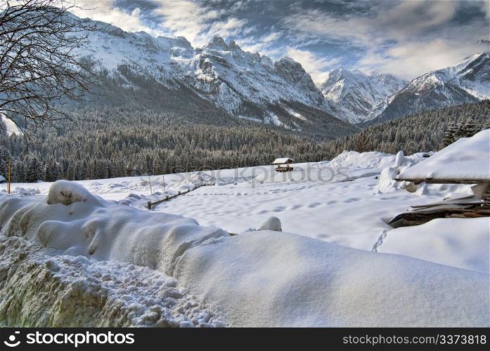Cold Winter in the Heart of Dolomites, Veneto, Northern Italy