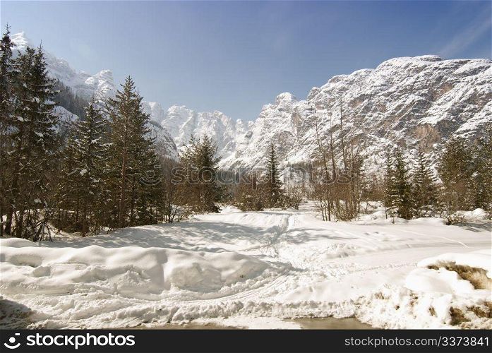 Cold Winter in the Heart of Dolomites, Veneto, Northern Italy