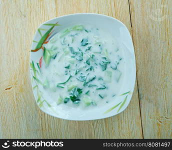 Cold yoghurt and herb soup Ovdukh. Azerbaijan cuisine