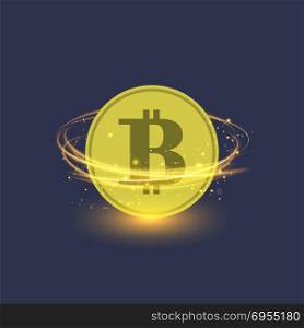 Colden Bitcoin Isolated on Blue Background. Crypto Currency Icon. Colden Bitcoin Isolated. Crypto Currency Icon
