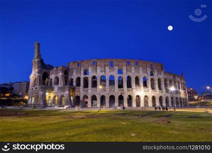 Coliseum by night with full moon in Roma, Italy. Coliseum, Roma, Italy