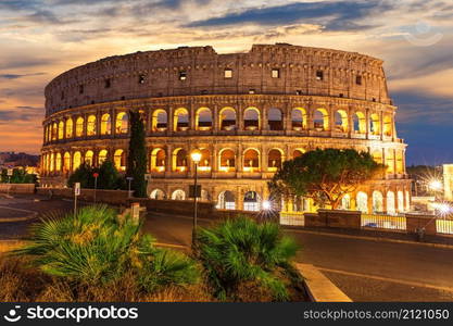 Coliseum of Rome, beautiful night full view, Italy.