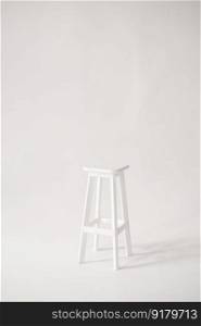 collaboration, advertising, furniture, white chair, sit, place for text, minimalism. a white high wooden chair stands on a white background