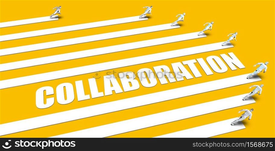 Collaboration Concept with Business People Running on Yellow. Collaboration Concept