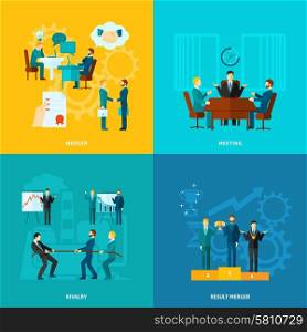 Collaboration design concept set with meeting rivalry result merger flat icons isolated vector illustration. Flat Collaboration Set