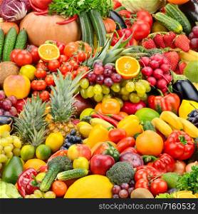 Collage fresh tasty vegetables and fruits. Natural bright background.