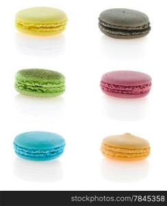Collage from photographs of colorful french macaroons. french macaroons
