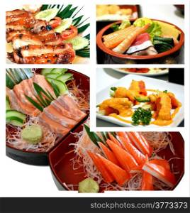 Collage from photographs of Japanese cuisine .