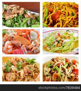 Collage from photographs of Thai spicy salad . background template for design work