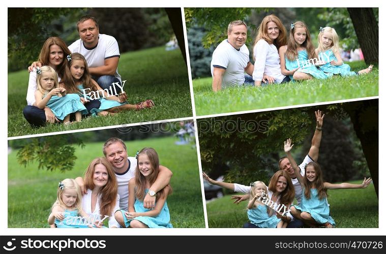 collage - happy family in the park