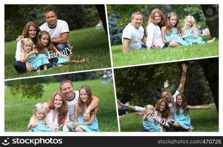 collage - happy family in the park