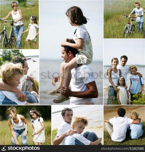 Collage of a family in the countryside