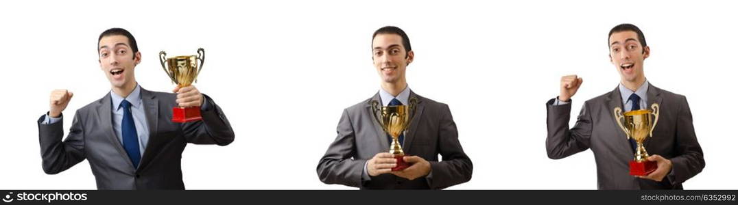 Collage of businessman receiving award