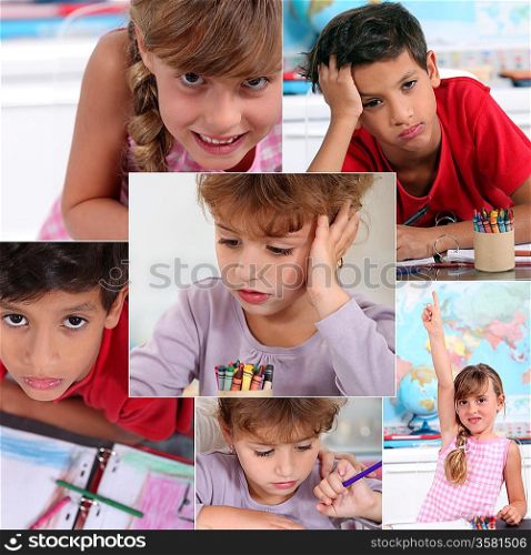 Collage of children in classroom