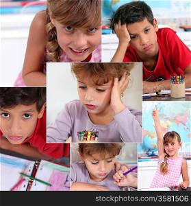 Collage of children in classroom