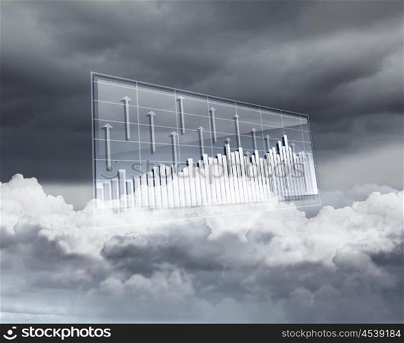 Collage of diagrams against sky and clouds