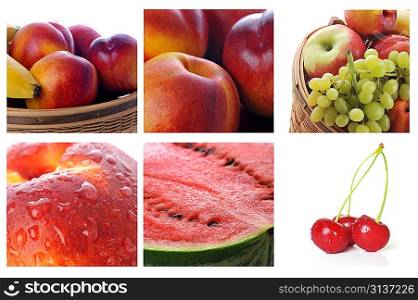 collage of different fruits on white