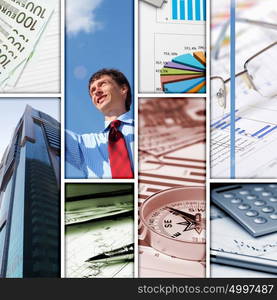 Collage of financial and business charts and graphs