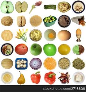 Collage of food isolated over white background. Food collage isolated