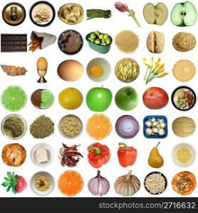 Collage of food isolated over white background. Food collage isolated