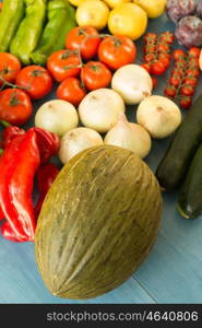 Collage of fruits and vegetables. Tasty ingredients for a healthy life