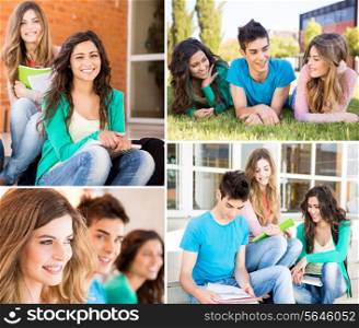 Collage of happy students in school campus