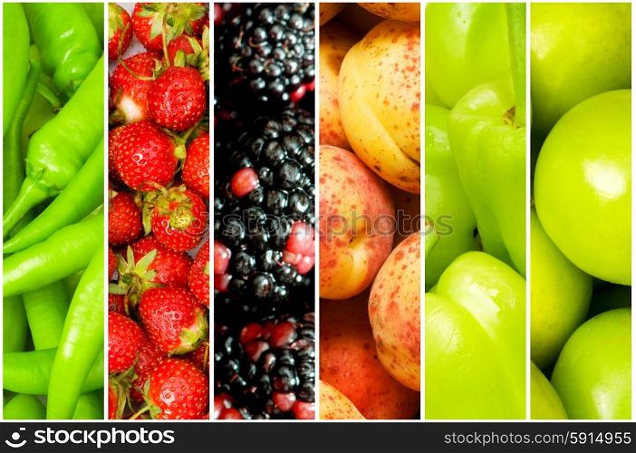 Collage of many different fruits and vegetables