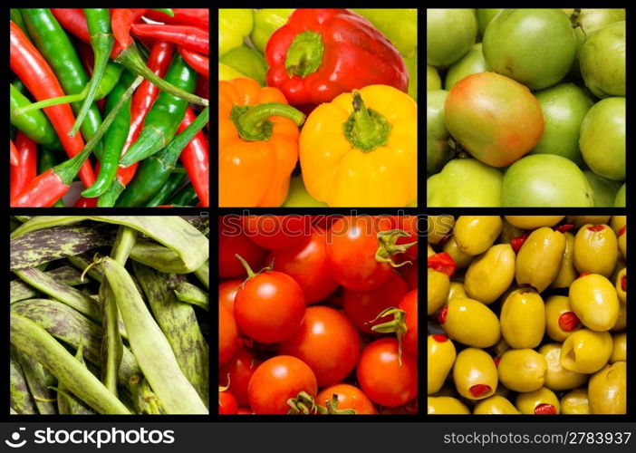 Collage of many fruits and vegetables