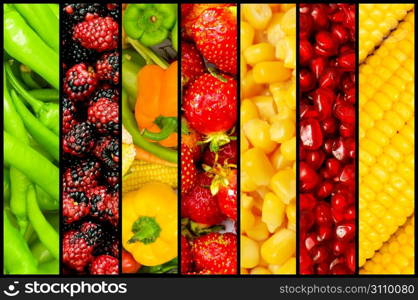 Collage of many fruits and vegetables