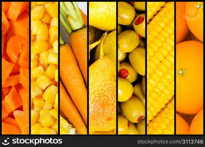 Collage of many fruits and vegetables