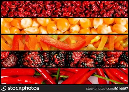 Collage of many fruits and vegetables