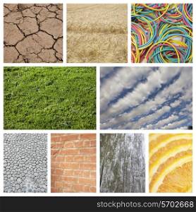 Collage of nature with brick wall and rubber bands